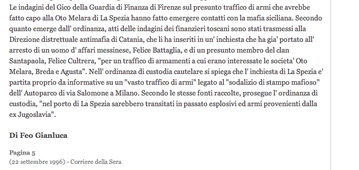 Corriere della Sera - Felice cultrera precisa (Articolo del 22 settembre 1996)